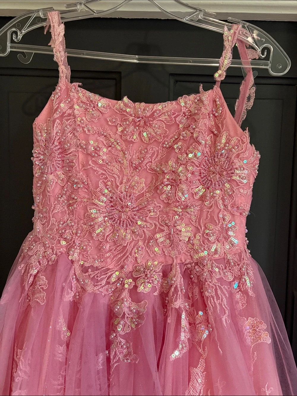 Girls' Pink Floral Lace Tulle Dress - Formal Party Gown
